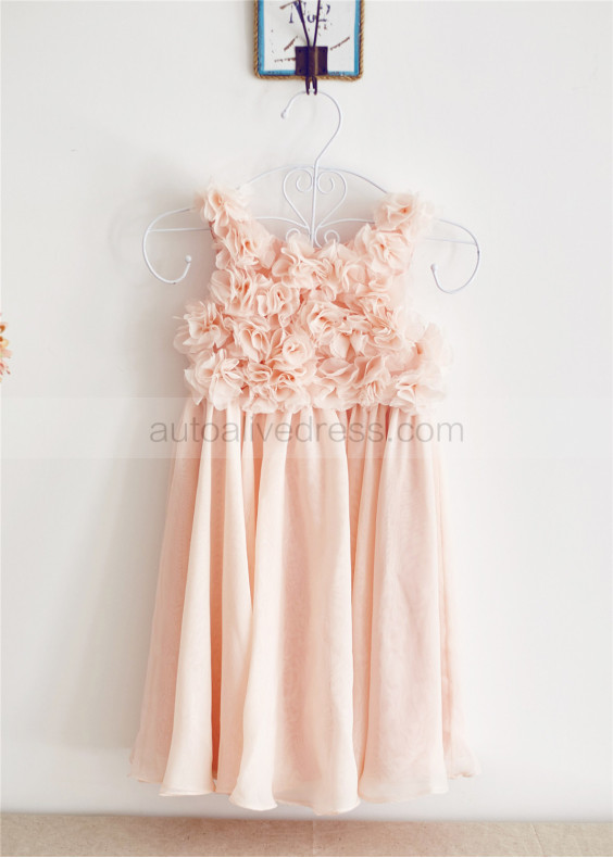 Boho Beach Blush Pink Chiffon Knee Length Flower Girl Dress 